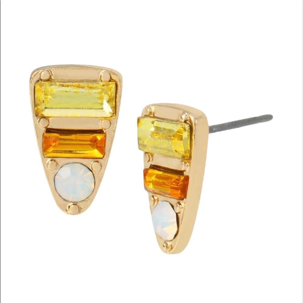 Betsey Johnson Candy Corn Earrings, Gold Tone, Orange, Yellow, White